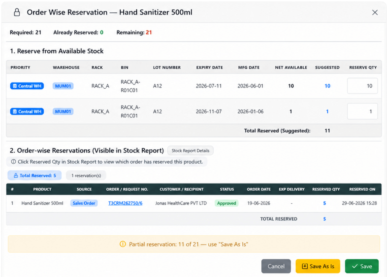 Core distribution capabilities in T3 ERP